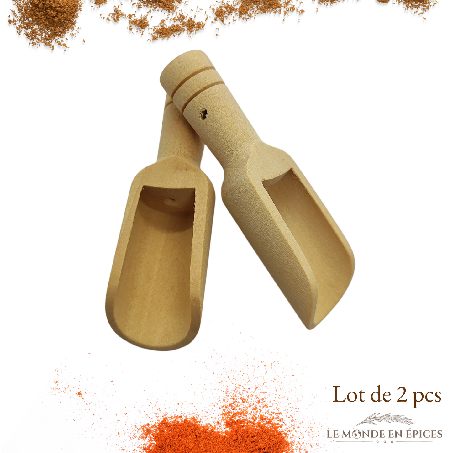 Lot de 2 mini pelle en bois pour épices, sel, sucre ....